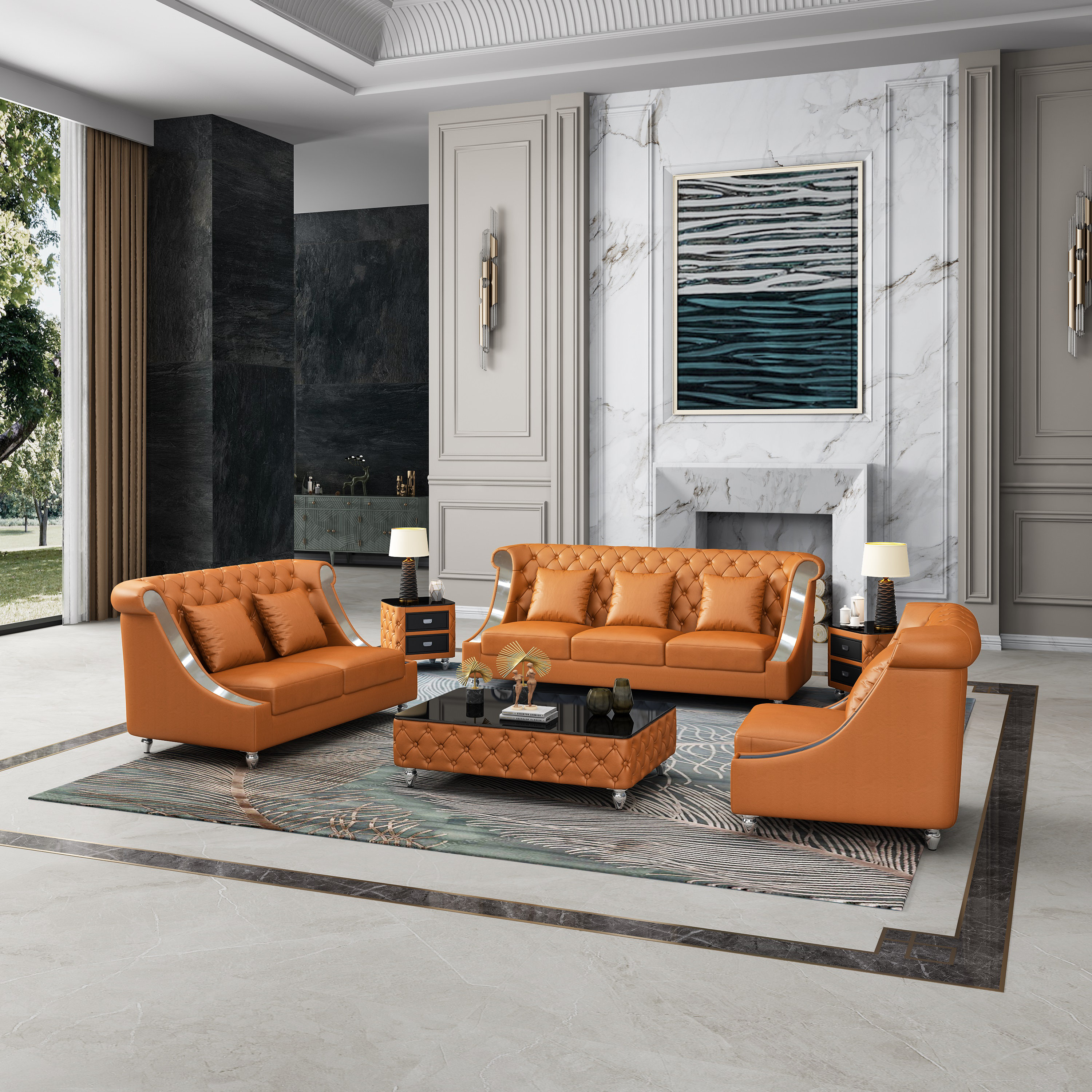European Furniture Mayfair 3 Piece Leather Living Room Set Wayfair